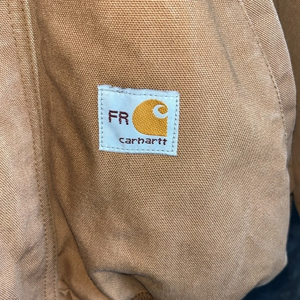 Carhartt tan flame retardant hooded work utility barn full zip jacket coat XXL